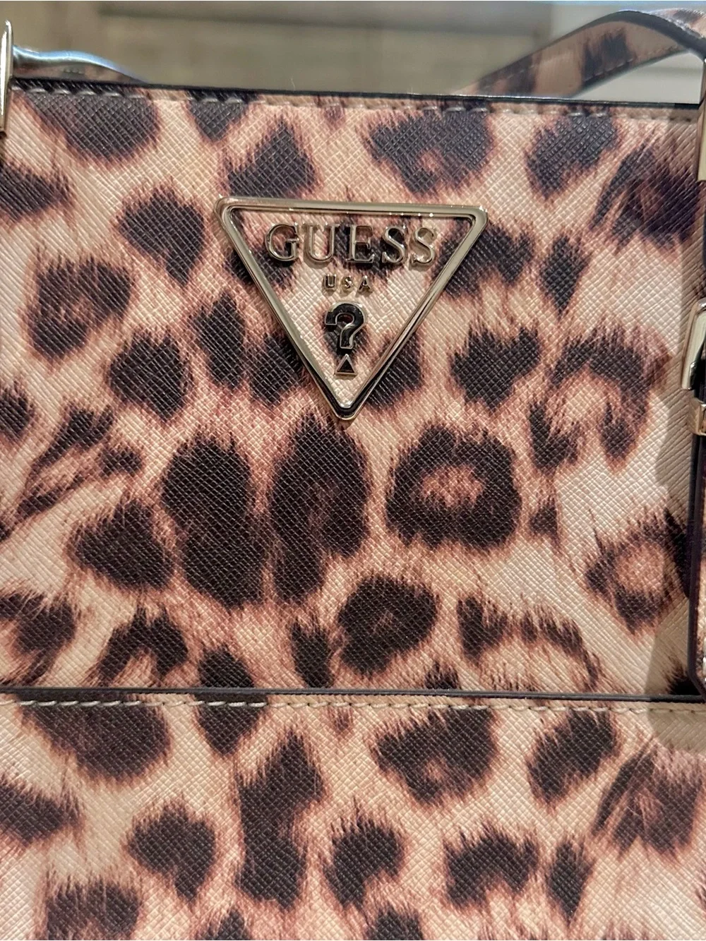 GUESS Pink and Brown Leopard Print Satchel
